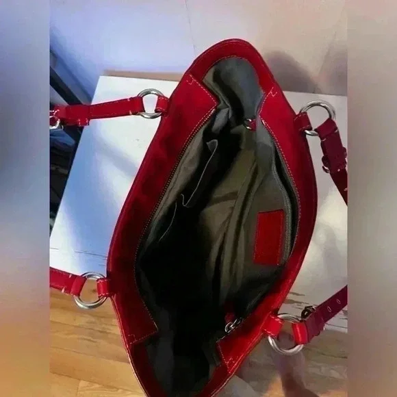 Coach Ashley Red Leather Double Handle Zipper Closure Tote Shoulder Bag - Picture 5 of 7